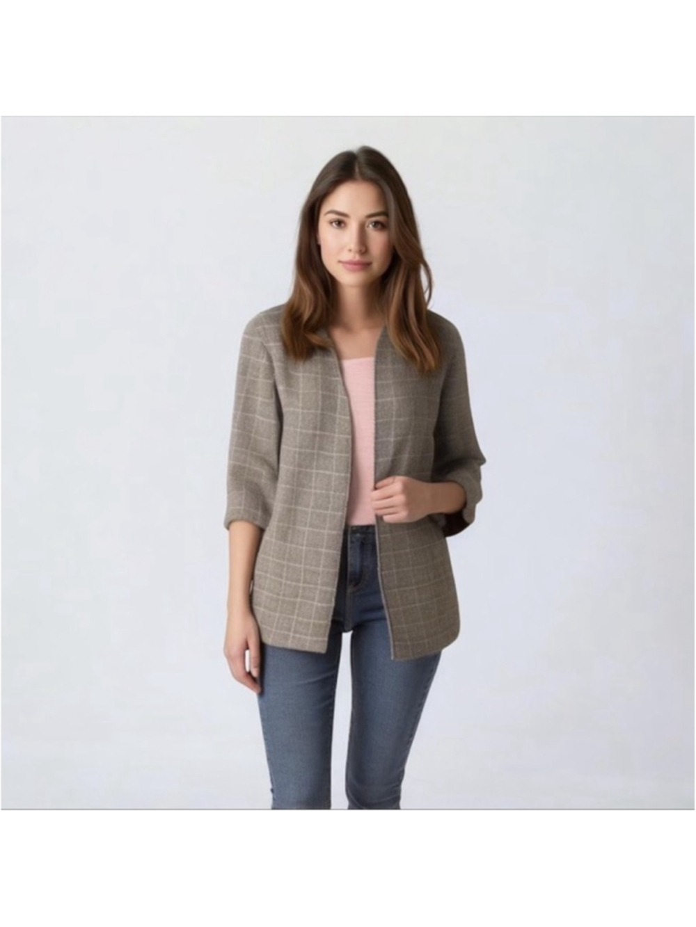 Tanjay Petites lilac plaid open blazer Petite M preppy
